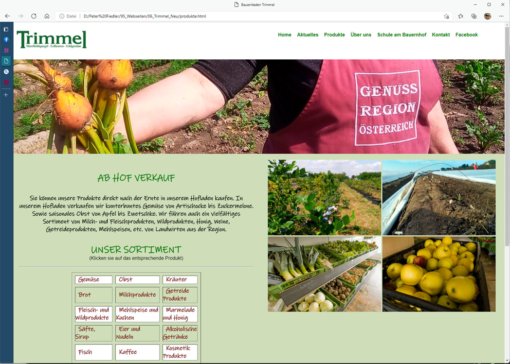 Webseite für Bauernladen Trimmel